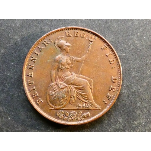 218 - UNITED KINGDOM.  Halfpenny.  1848/7, second 8 over 7, S-3949, NEF, trace original lustre.