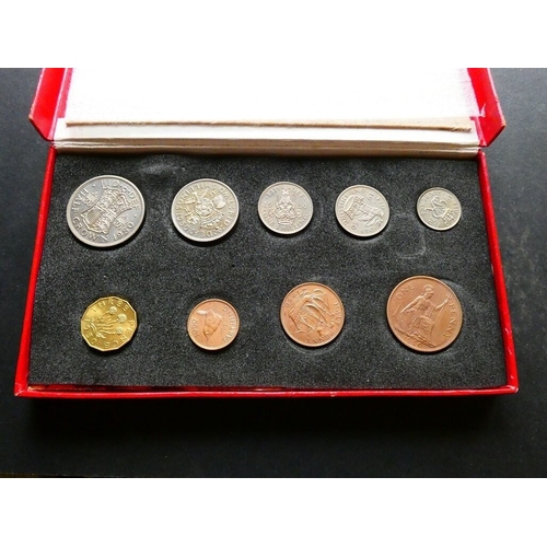 220 - UNITED KINGDOM.  Proof Set.  1950, Farthing to Halfcrown, in original red card box modified with foa... 