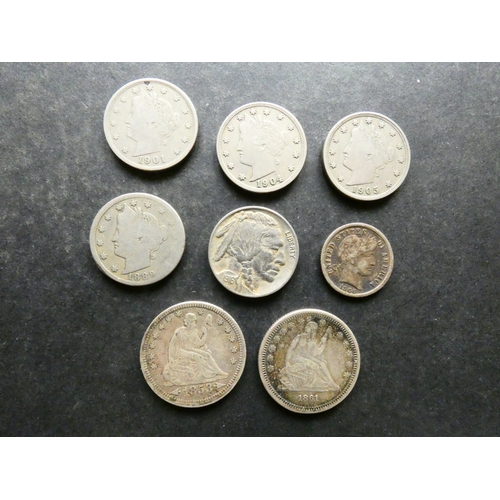 333 - UNITED STATES OF AMERICA.  5 Cents (1889, 1901, 1904 scratches, 1905, 1916), 10 Cents (1906S) and 25... 