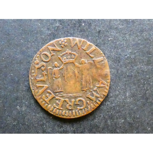 335 - TRADESMEN’S TOKENS, 17TH CENTURY.  Durham, Farthing, Durham, obverse; WILLIAM GREEVESON, two angels ... 