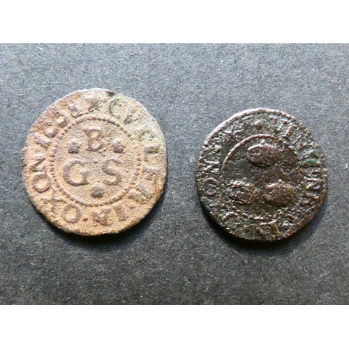 366 - TRADESMEN’S TOKENS, 17TH CENTURY.  Oxfordshire, Oxford, Farthing, obverse; GEORGE BISHOP, art of the... 