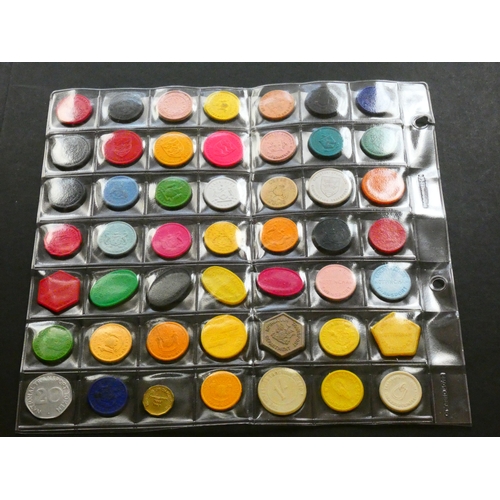 406 - TRANSPORT TOKENS.  Collection of mostly plastic tokens, pre-decimal and decimal values, including is... 