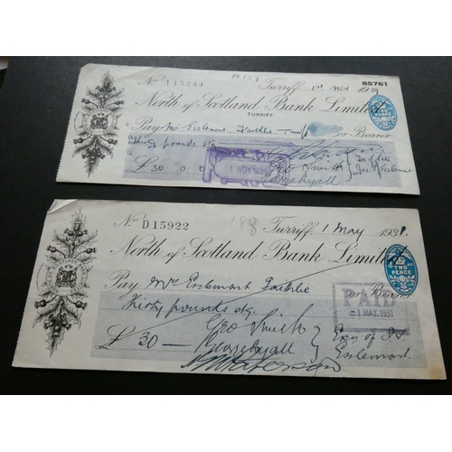 54 - CHEQUES.  Belfast Banking Co. (1961) and North of Scotland Bank (1931 & 1939), together with Loyal S... 