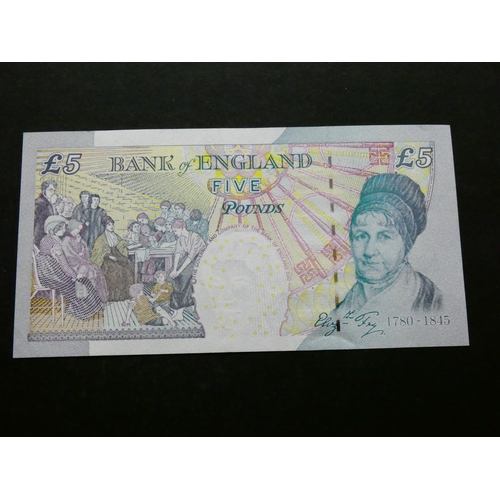 7 - GREAT BRITAIN.  Bank of England, 5 Pounds, sign. ANDREW BAILEY, Dug.B398 (BE129c), serial number KJ6... 