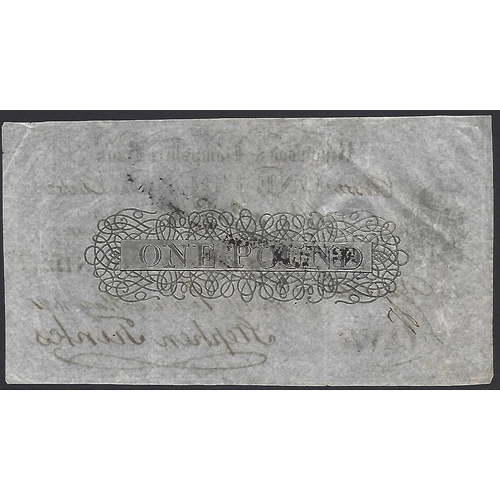 13 - GREAT BRITAIN.  RINGWOOD & HAMPSHIRE BANK, 1 Pound, 1st May 1821, sign. Stephen Tunks, blind embosse... 