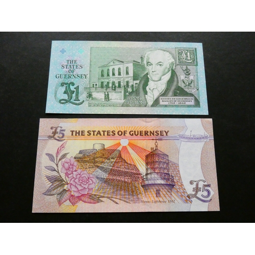 22 - GREAT BRITAIN.  Guernsey, £1, ND, sign. D.P. Trestain, P-52b (GU36b), together with £5, ND, sign. D.... 