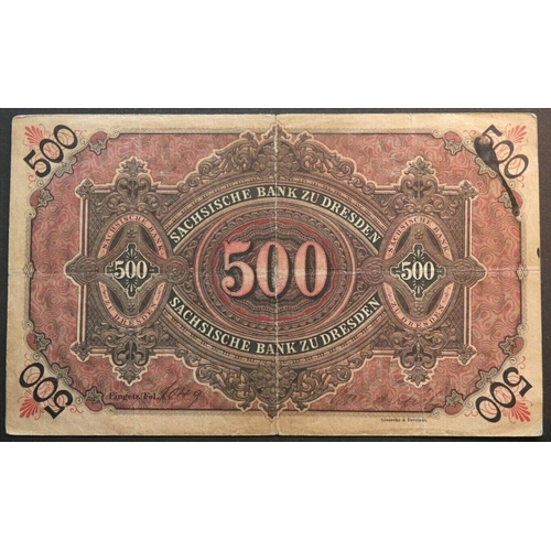 36 - GERMAN STATES. Saxony, Sächsische Bank, 500 Mark, 15 June 1890, P-S953a, VG