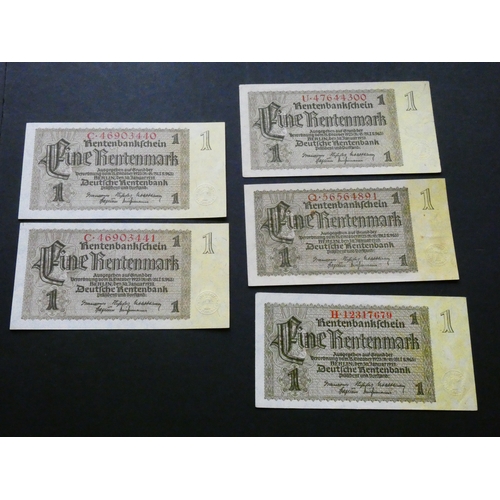 42 - GERMANY.  1 Reichsmark, 30th January 1937, P-173b, consecutive pair, AUNC, light ink stains, plus th... 