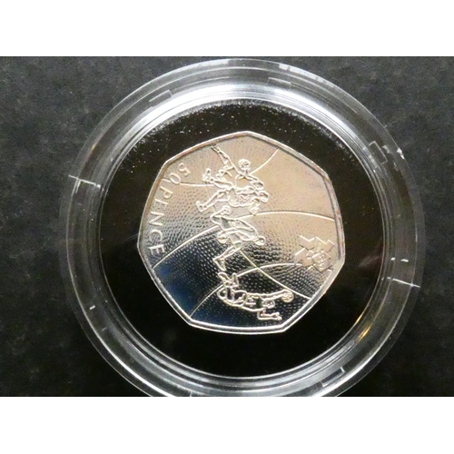 7 - UNITED KINGDOM.  50p, 2011, London Olympics (2012) - Basketball, silver Proof, marks and toning, no ... 