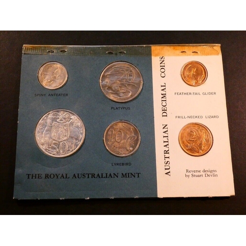 24 - AUSTRALIA.  First decimal mint set, 1966, 1 Cent to silver 50 Cents, in blue& white card, UNC