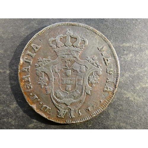 25 - AZORES.  Portuguese administration, Provincial coinage, copper 20 Reis, 1795, KM3, overstruck on Por... 