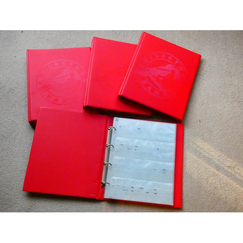 99 - ACCESSORIES.  Four red padded vinyl coin albums, WH Smith “Collectors Range,” with pages, used but g... 