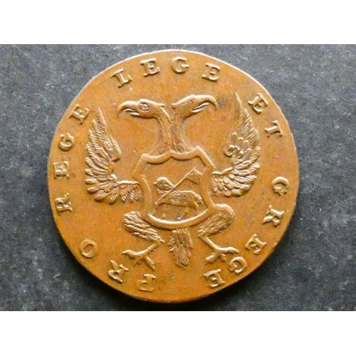 9 - TRADESMEN'S TOKEN, 18TH CENTURY. Scotland, Perthshire, Halfpenny, Perth, 1797, obverse; a hank of ya... 