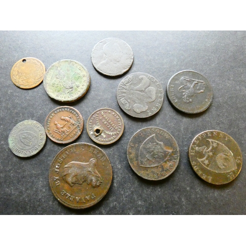 12 - TRADESMEN'S TOKENS.  Small collection of 18th & 19th Century issues, including Farthings x4, Halfpen... 