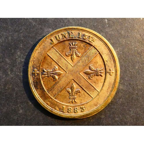 31 - INN & REFRESHMENT TOKEN.  Devon, obverse; TEIGNMOUTH SOUP KITCHEN, reverse; JUNE 15TH 1883, coat of ... 