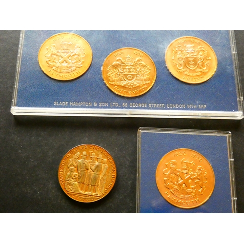 64 - MEDALLIONS, NATIONAL & LOCAL.  1970, 350th anniversary of the sailing of the Pilgrim Fathers from Pl... 