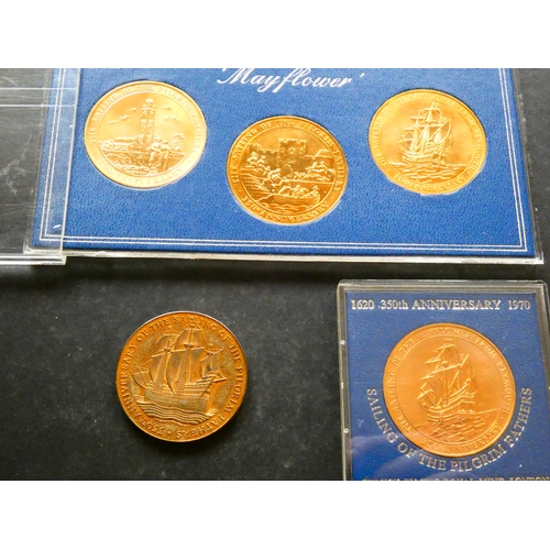 64 - MEDALLIONS, NATIONAL & LOCAL.  1970, 350th anniversary of the sailing of the Pilgrim Fathers from Pl... 