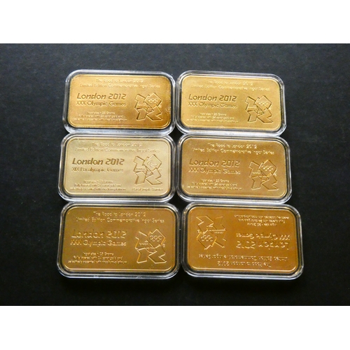 68 - MEDALLIONS, NATIONAL & LOCAL.  2012, London Olympics set of six ingots, 