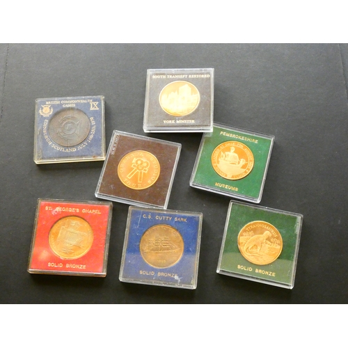 70 - MEDALLIONS, NATIONAL & LOCAL.  Various cased modern medallions, including 1970 Commonwealth Games, E... 