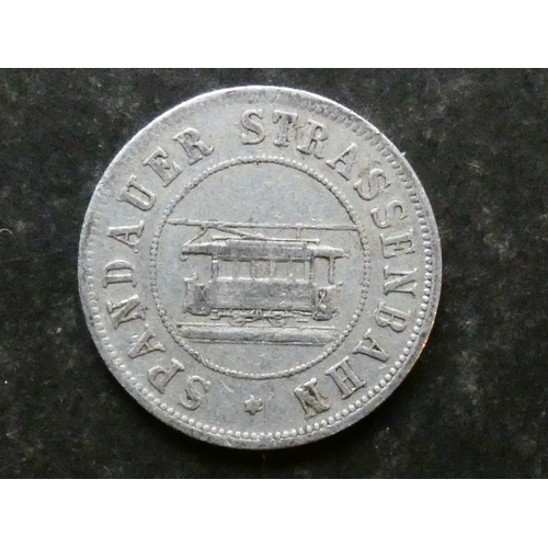 88 - GERMANY.  Spandau, tram token, obverse; SPANDAUER STRASSENBAHN, streetcar, reverse; GUT FÜR 10 PFENN... 