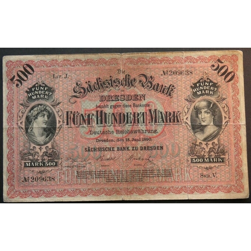 12 - GERMAN STATES. Saxony, Sächsische Bank, 500 Mark, 15 June 1890, P-S953a, VG