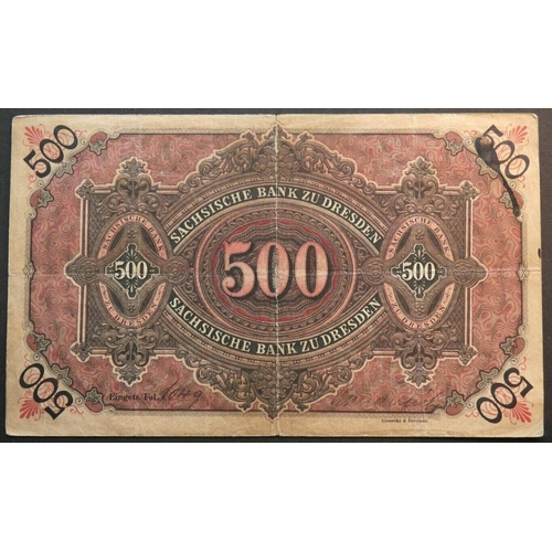 12 - GERMAN STATES. Saxony, Sächsische Bank, 500 Mark, 15 June 1890, P-S953a, VG