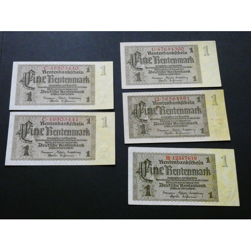 17 - GERMANY.  1 Reichsmark, 30th January 1937, P-173b, consecutive pair, AUNC, light ink stains, plus th... 