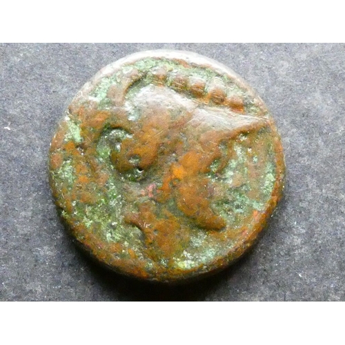 134 - GREEK.  Italy, Apulia, AE Quincunx, 26mm, 14.04g, of Luceria, circa 210-200 BCE, obverse; head of At... 