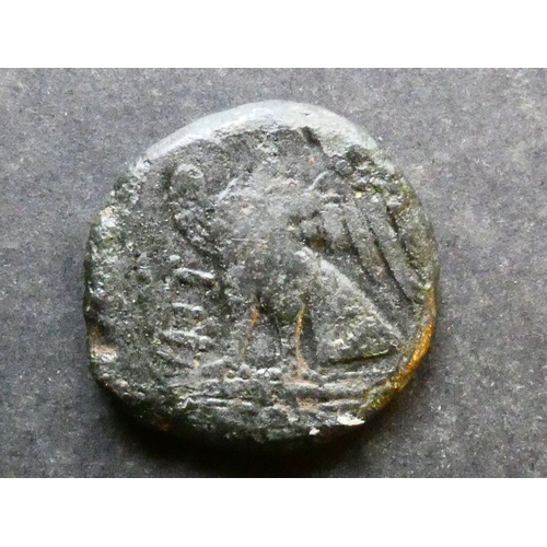 136 - GREEK.  Italy, Apulia, AE Quincunx, 26mm, 10.12g, of Venusia, circa 268-217 BCE, obverse; laureate h... 