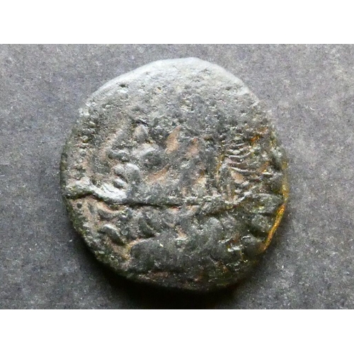 136 - GREEK.  Italy, Apulia, AE Quincunx, 26mm, 10.12g, of Venusia, circa 268-217 BCE, obverse; laureate h... 
