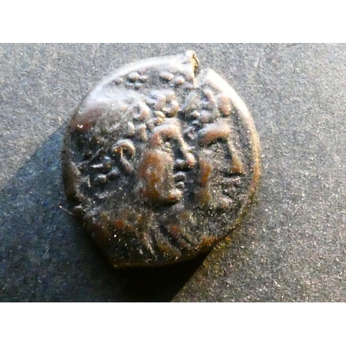 140 - GREEK. Italy, Bruttium, AE Tetras, 15mm, 3.08g, of Rhegion, circa 203-89 BCE, obverse; jugate busts ... 
