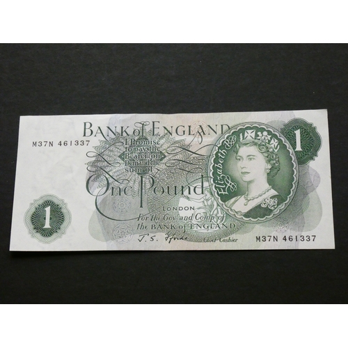 59 - GREAT BRITAIN, BANK OF ENGLAND.  1 Pound.  Sign. FFORDE, replacement issue, B304 (BE75b), serial num... 