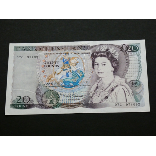 75 - GREAT BRITAIN, BANK OF ENGLAND.  20 Pounds.  Sign. SOMERSET, B351 (BE208c), serial number 07C 971092... 