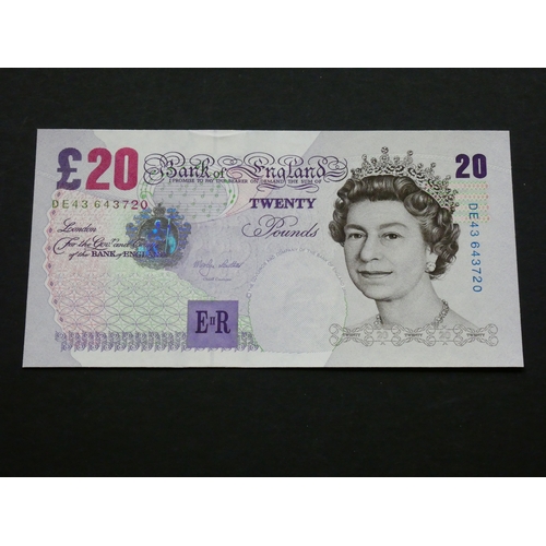 77 - GREAT BRITAIN, BANK OF ENGLAND.  20 Pounds.  Sign. LOWTHER, B386 (BE220c), serial number DE43 643720... 