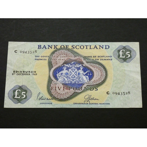 82 - SCOTLAND.  Bank of Scotland.  5 Pounds, 8.12.1969, sign. Polwarth & Letham, BA112b (SC120, P-110a), ... 