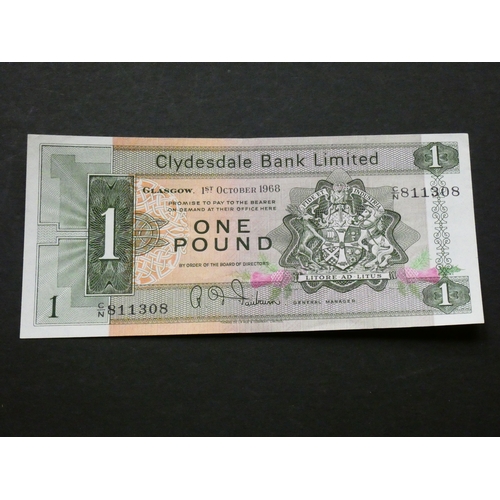 85 - SCOTLAND.  Clydesdale Bank.  1 Pound, 1.10.1968, sign. Fairbairn, CL30b (SC317b, P-202), prefix C/N,... 