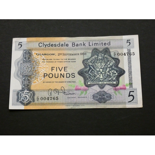 87 - SCOTLAND.  Clydesdale Bank.  5 Pounds, 2.9.1963, sign. R.D. Fairbairn, CL31a (SC319a, P-198a), first... 