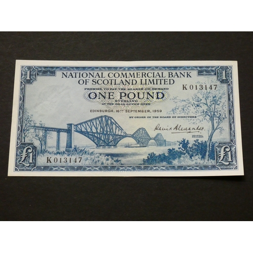 92 - SCOTLAND.  National Commercial Bank of Scotland.  1 Pound, 16.9.1959, sign. David Alexander, NC1 (SC... 
