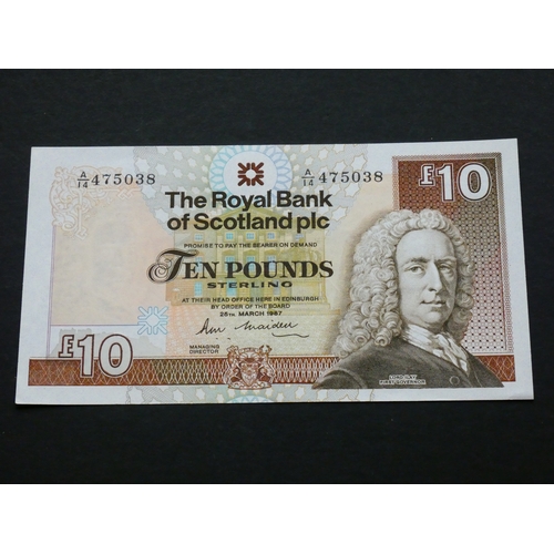 94 - SCOTLAND.  Royal Bank of Scotland.  10 Pounds, 25.3.1987, sign. Maiden, RB87 (SC852, P-348a), prefix... 