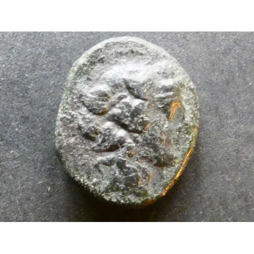 5 - GREEK.  Macedon, AE18, 5.61g, of Thessalonika, circa 158-149BCE, obverse; head of young Dionysos rig... 