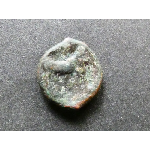 18 - GREEK.  Zeugitana, AE12, 1.53g, Siculo-Punic series, circa 400-350BCE, minted in Sicily, obverse; he... 