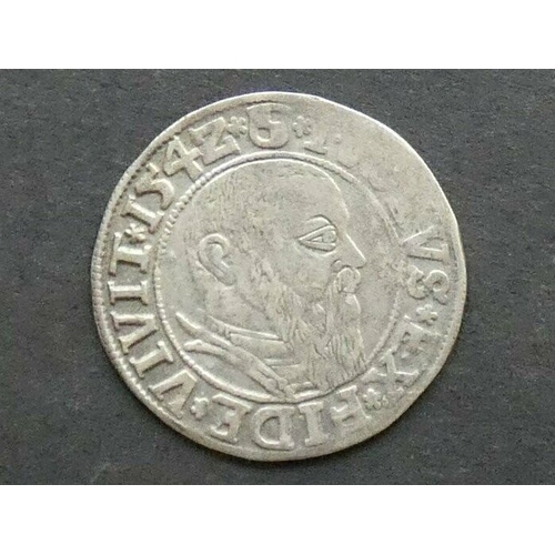 97 - GERMANY. Prussia (Duchy), Albert (1525-1568), Silver Groschen, 1542, 23mm, 2.0g, obverse; ALBER * D ... 