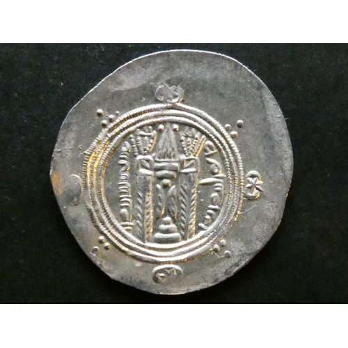 58 - ARAB-SASANIAN.  Abbasid Governors of Tabaristan, silver Hemi-drachm, anonymous AFZWT type, 24mm, 2.0... 