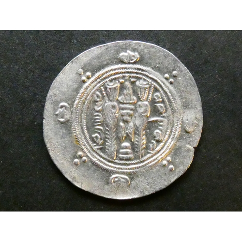 60 - ARAB-SASANIAN.  Abbasid Governors of Tabaristan, silver Hemi-drachm, anonymous AFZWT type, 23mm, 1.7... 