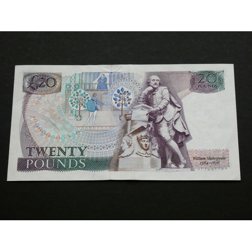 67 - GREAT BRITAIN, BANK OF ENGLAND.  20 Pounds.  Sign. SOMERSET, B351 (BE208c), serial number 07C 971092... 