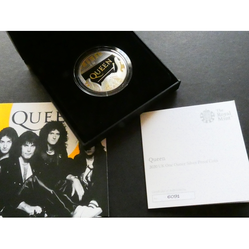 182 - UNITED KINGDOM.  2 Pounds.  2020, Rock Legends; Queen, 1oz Silver Proof with gilt highlights, S-QN2,... 