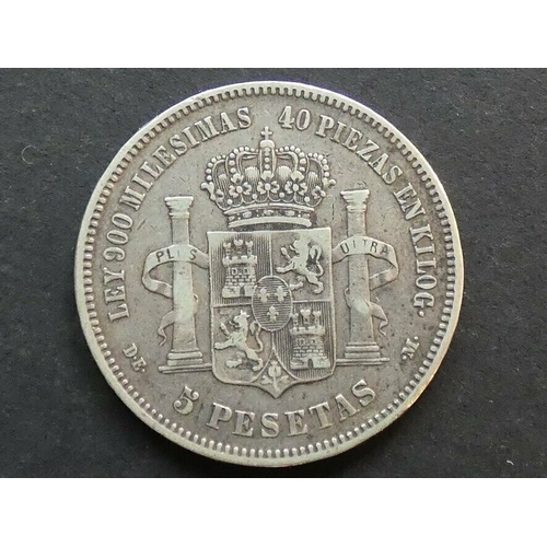 256 - SPAIN. Kingdom, Alfonso XII (1874-1885), silver 5 Pesetas, 1875 (75) DE-M, Madrid mint, KM671, F.