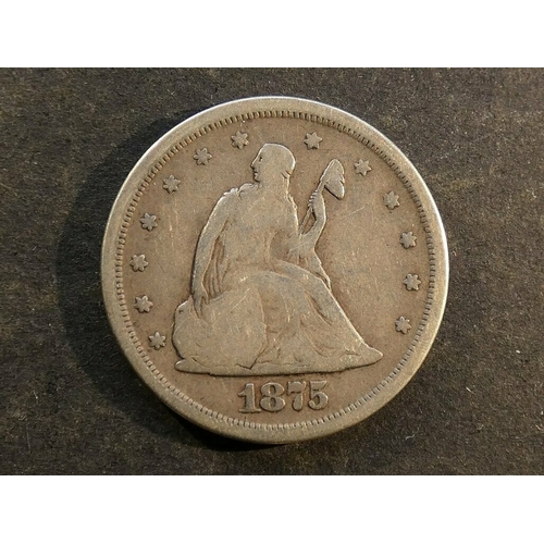 270 - UNITED STATES of AMERICA. Republic, silver 20 Cents, 1875 S, San Francisco mint, KM109, VG