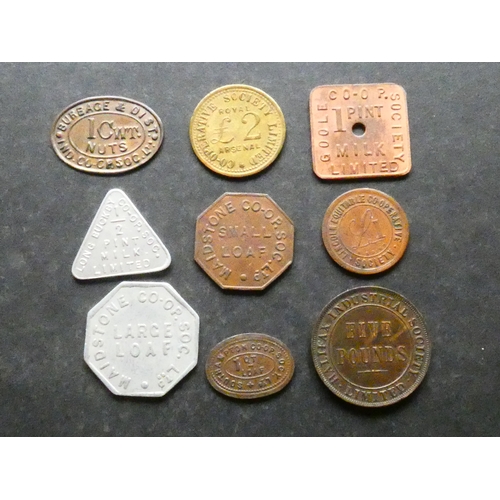 377 - CO-OP TOKENS.  Halifax, £5, Rains-22, together with Lincoln Equitable, £1, Rains-16, and others of M... 