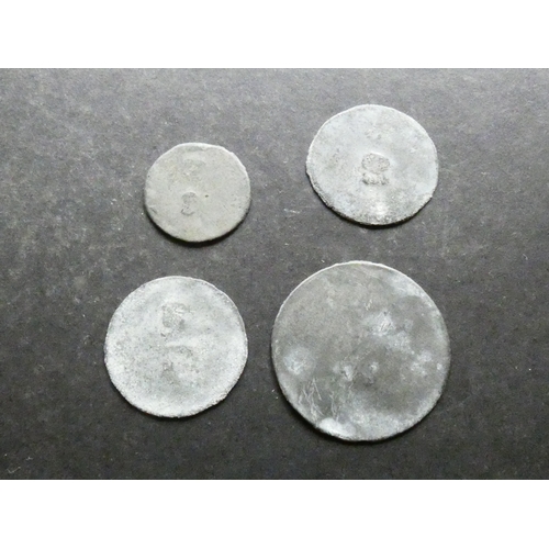 388 - FARM or PICKERS' TOKENS.  Uniface zinc discs, 20mm to 31mm, stamped 